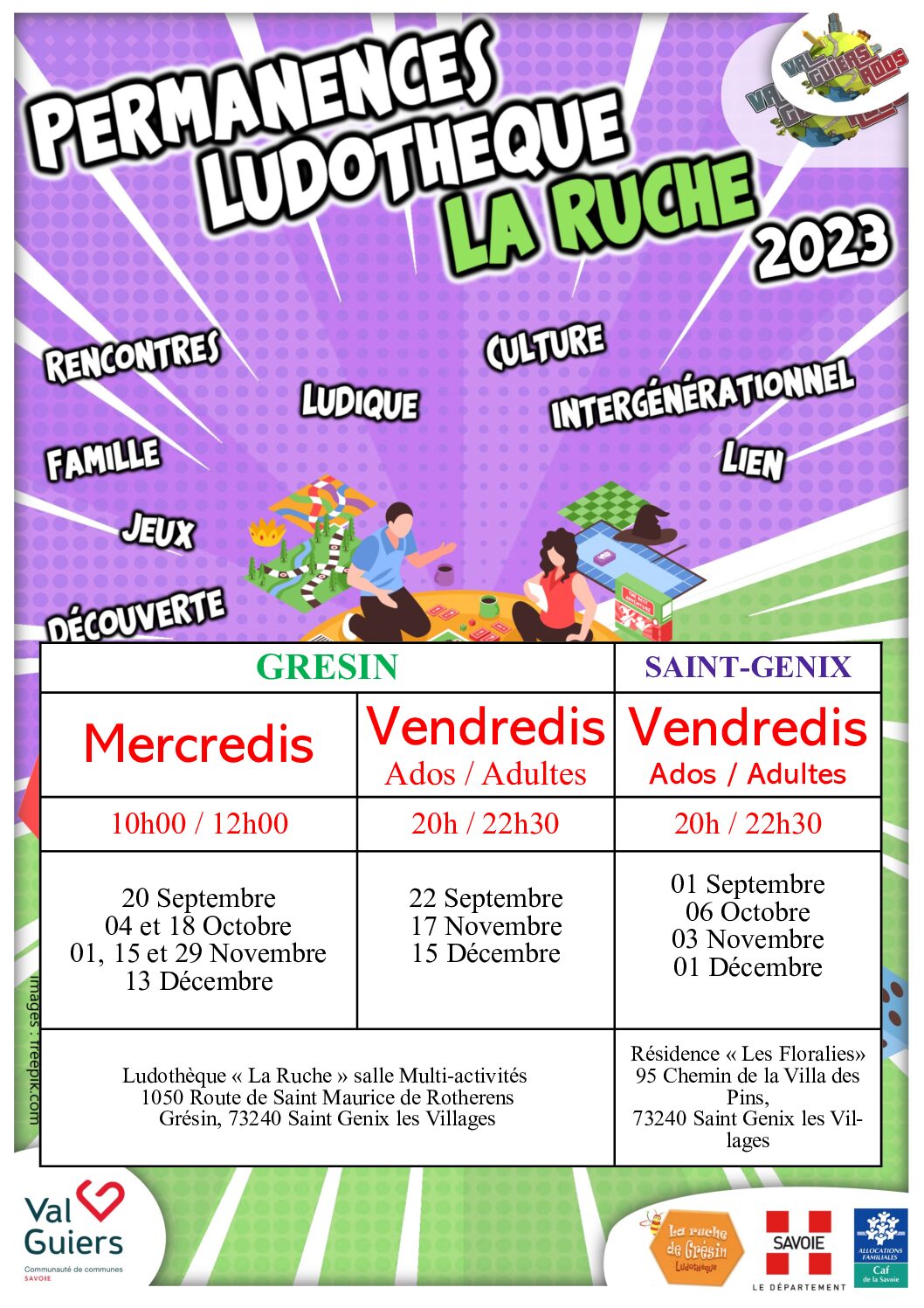 LUDOTHEQUE PERMANENCES SEPTEMBRE à DECEMBRE 2023 permanences-ludothèque